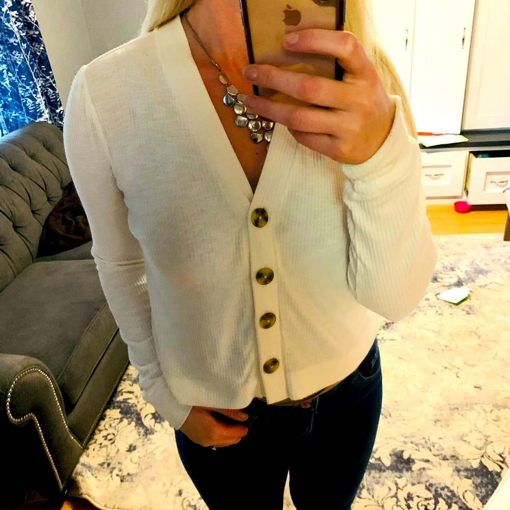 Loft cropped white cardigan top size M